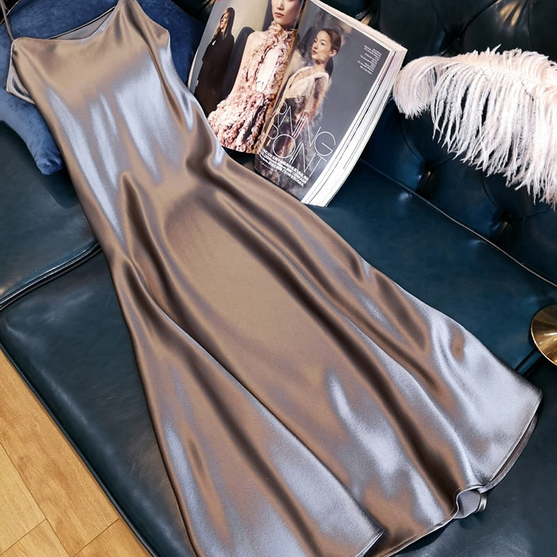 V-neck satin dress