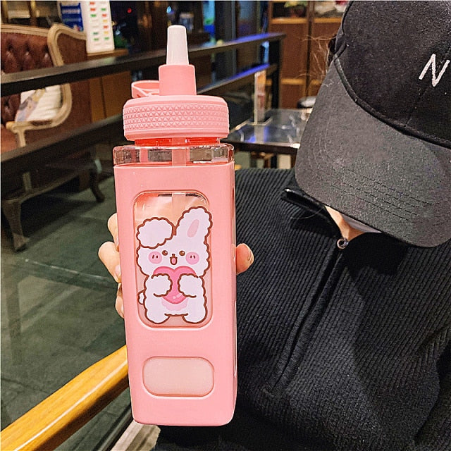 700/900 mL cute drinking bottle with a straw